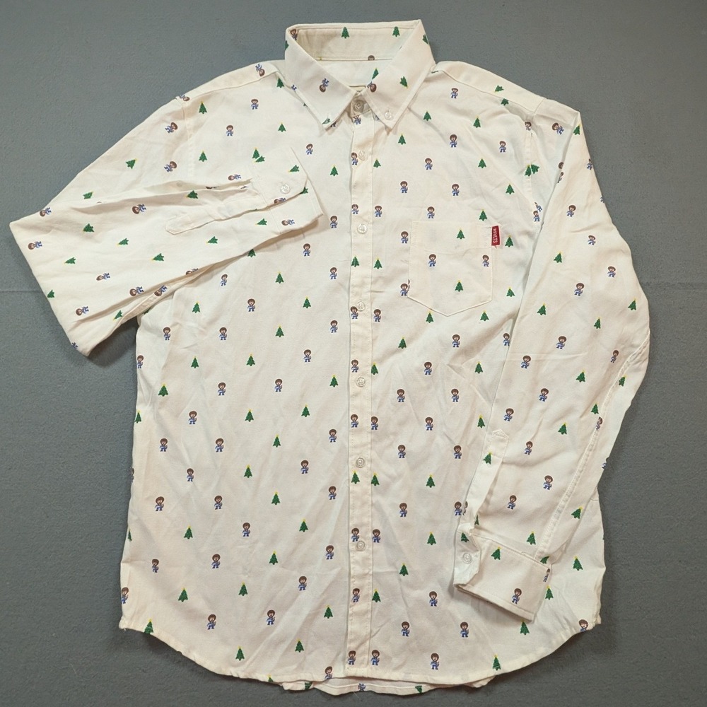 RSVLTS Button Down Shirt Mens Size XL Bob Ross Happy Little Trees Pixel Art - Picture 2 of 9
